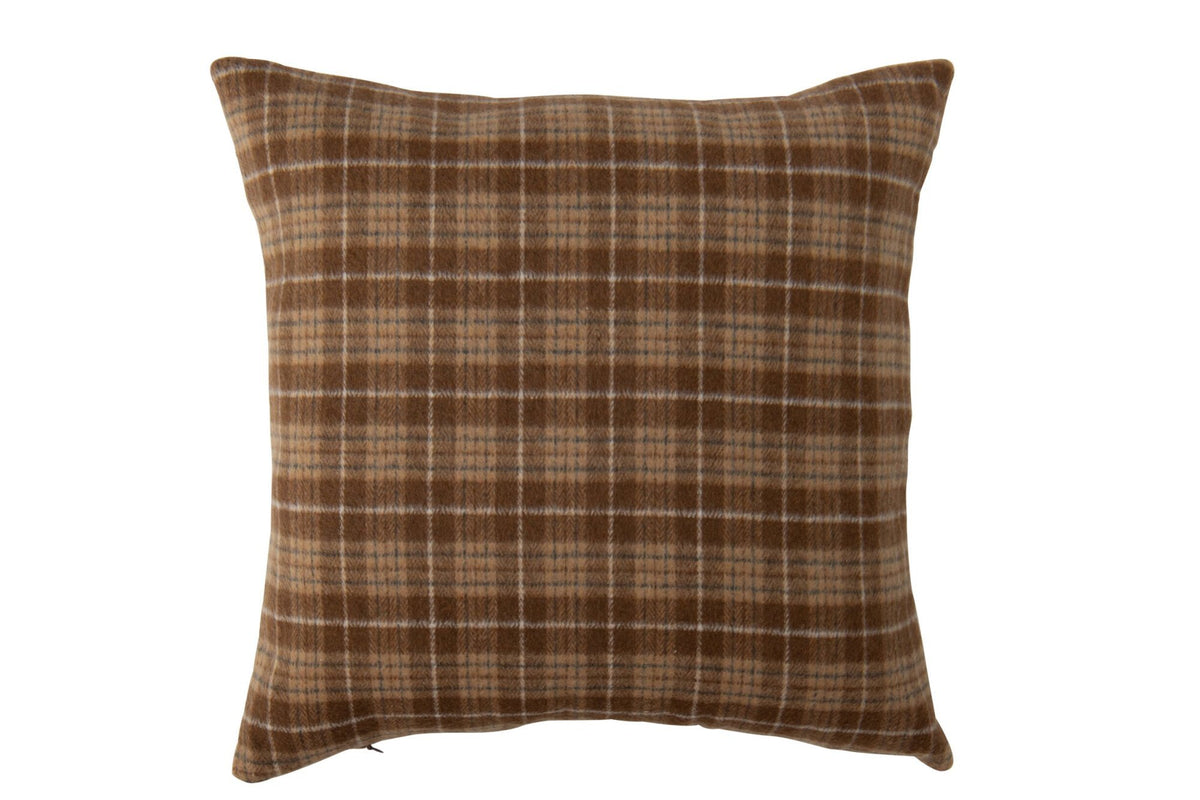 J-Line Kussen met ruitmotief - polyester - camel/bruin