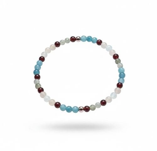 Dames armband Aquamarijn, Granaat, Labradoriet en roze Jade 4 mm
