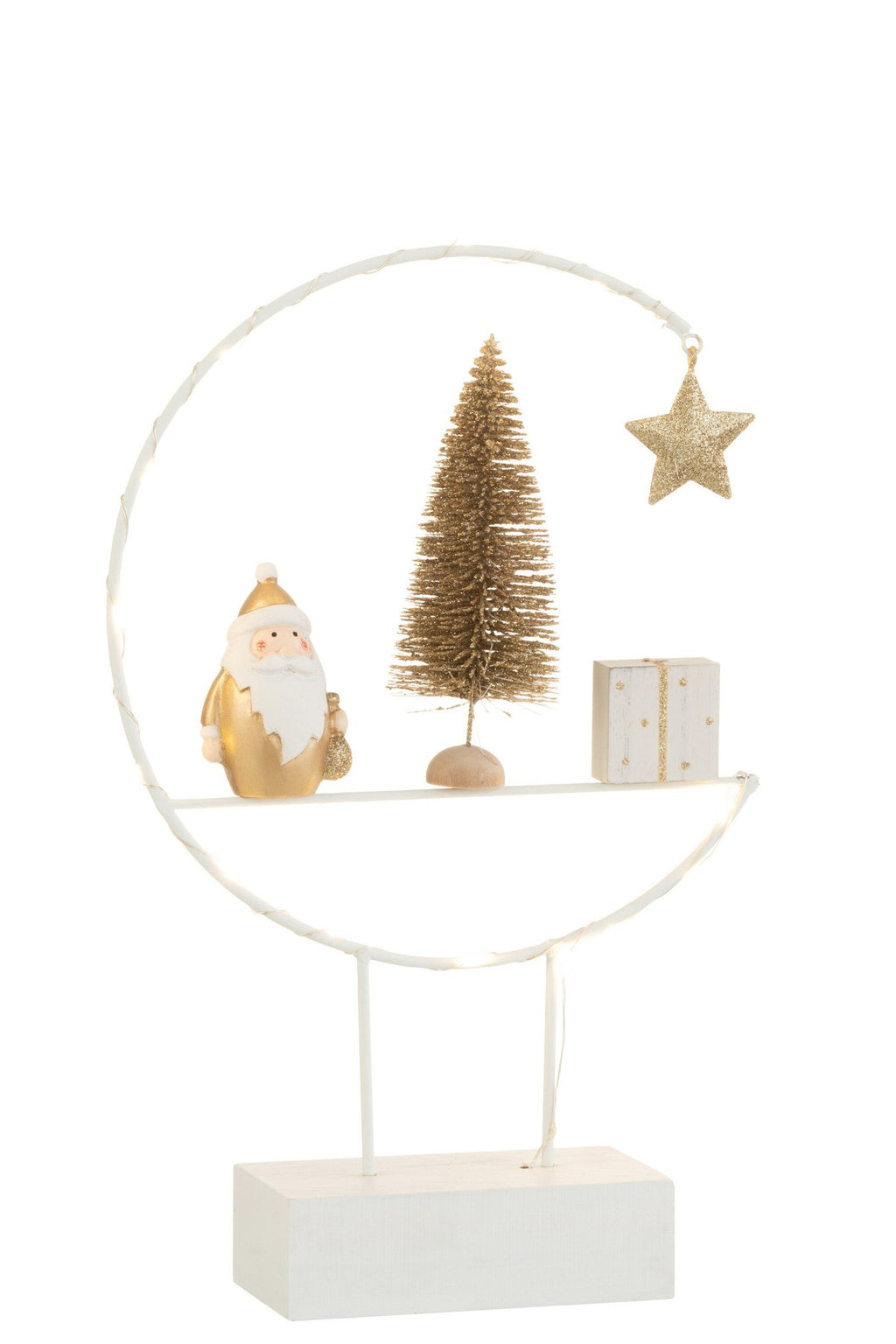 J-Line Semicirkel Op Voet+Led Kerstman Hout Wit/Goud