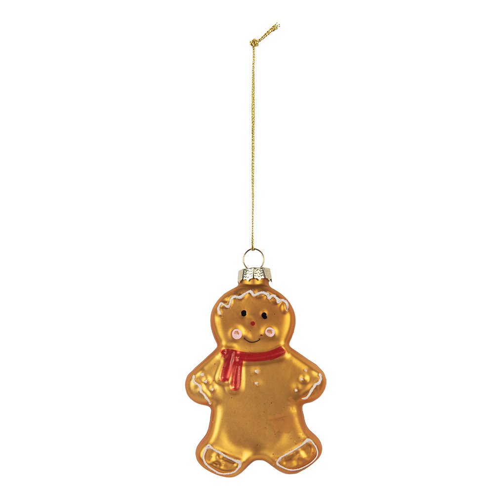 Kersthanger Gingerbread man 6x2x10 cm Bruin Glas
