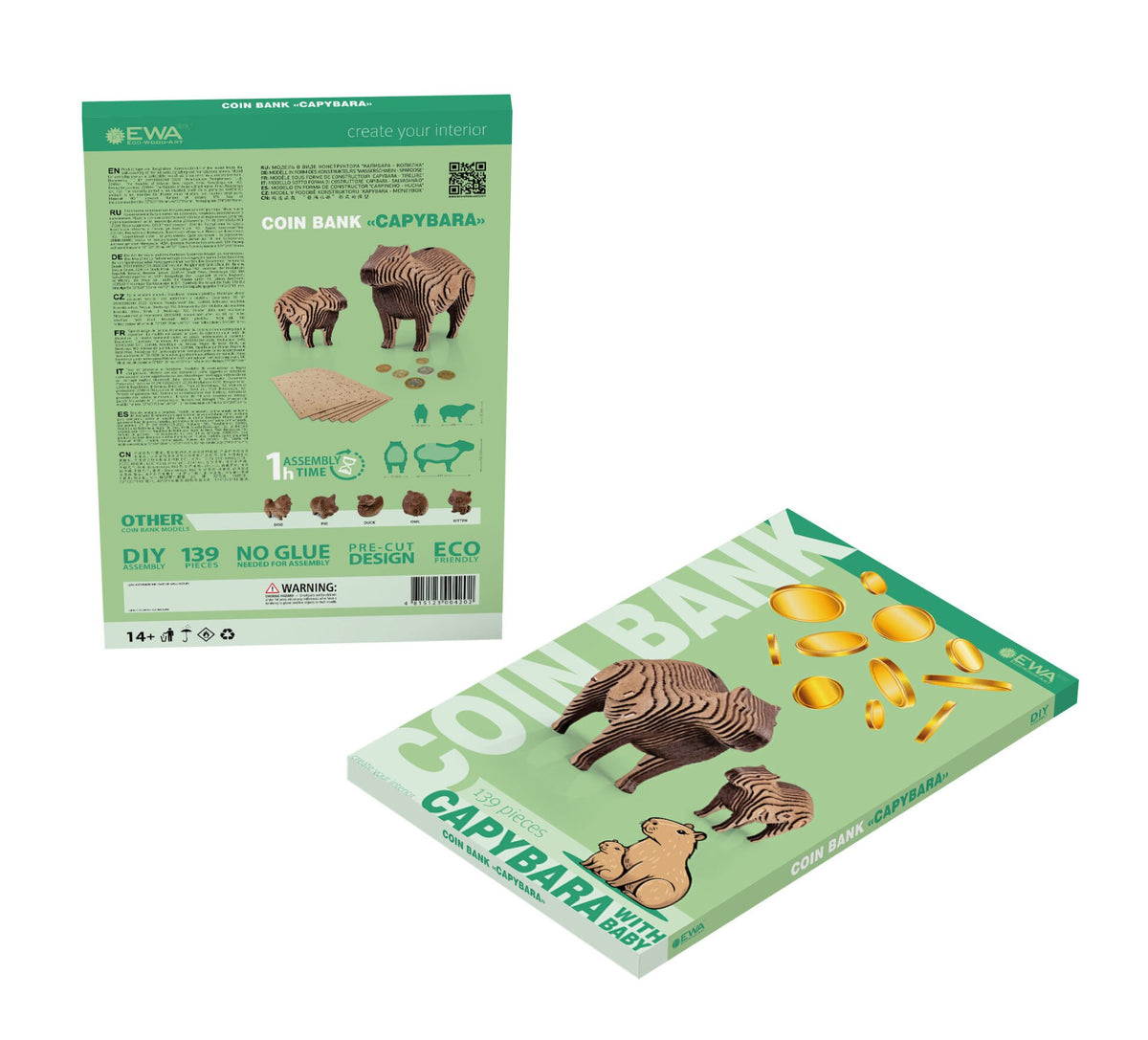 Eco Wood Art (EWA) 3D Houten Bouwset Spaarpot Capybara, 4202, 19,3x7,2x12cm