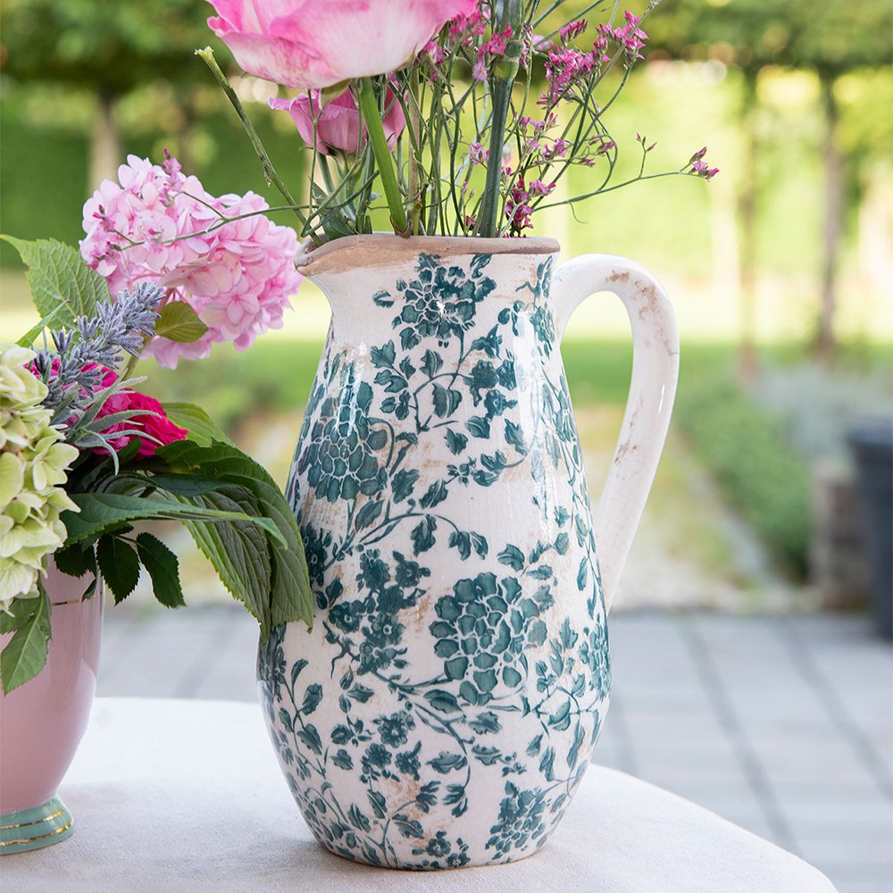 Decoratie Kan 1300 ml Groen Keramiek Bladeren Waterkan