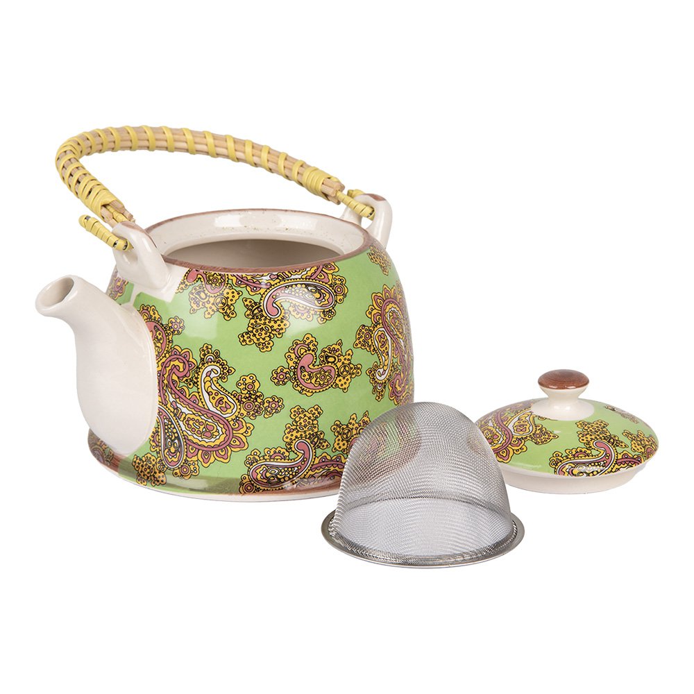 Theepot met Filter 800 ml Groen Rood Keramiek