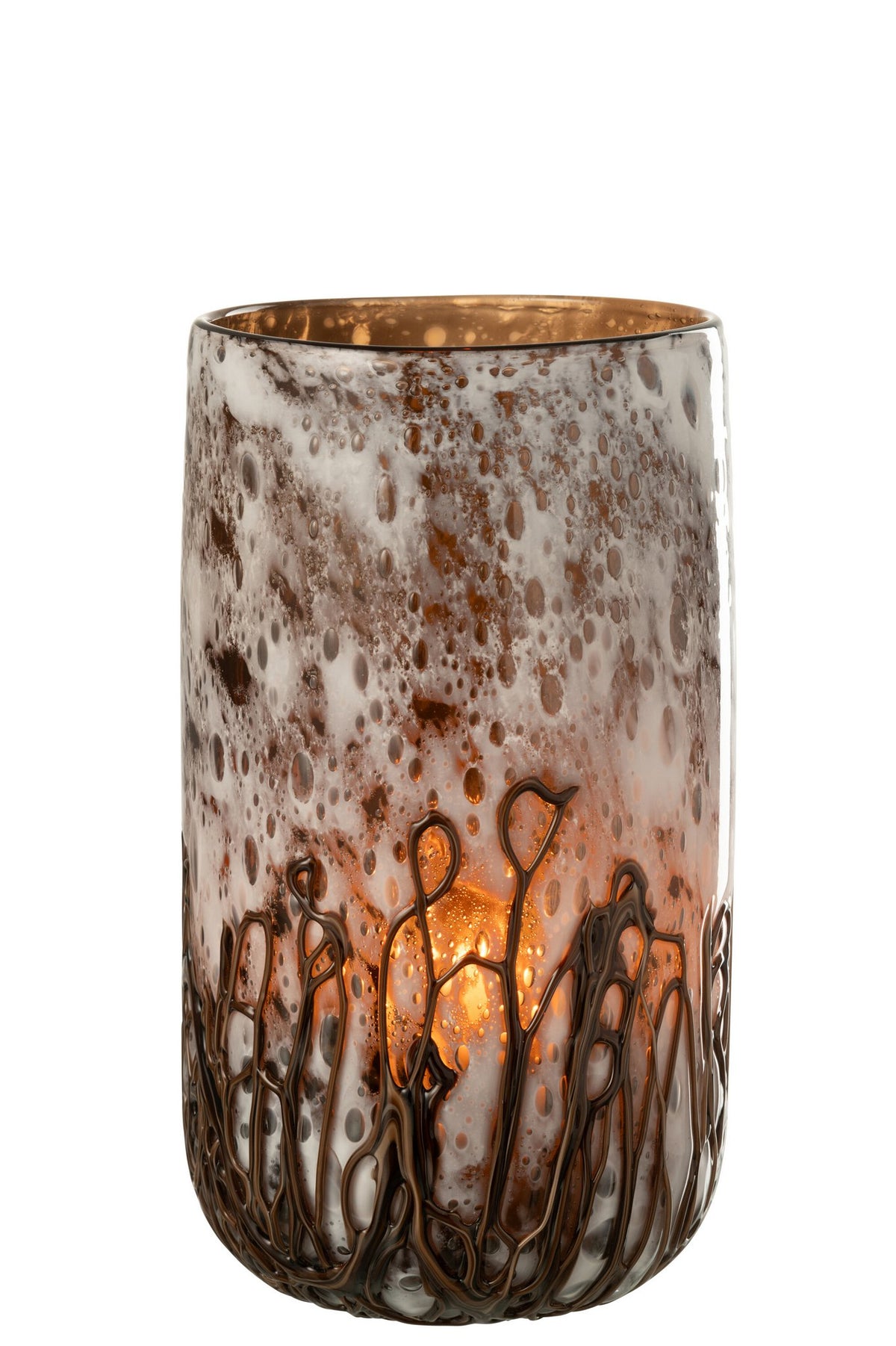 J-Line vaas/kandelaar Petra - glas - bruin/wit - small - 29.5 cm hoog- LC