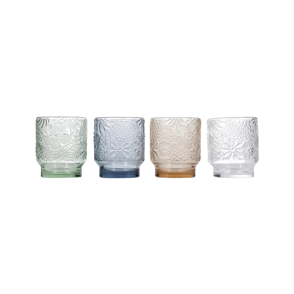 Glas 30cl blauwgrijs Flora - Set van 4