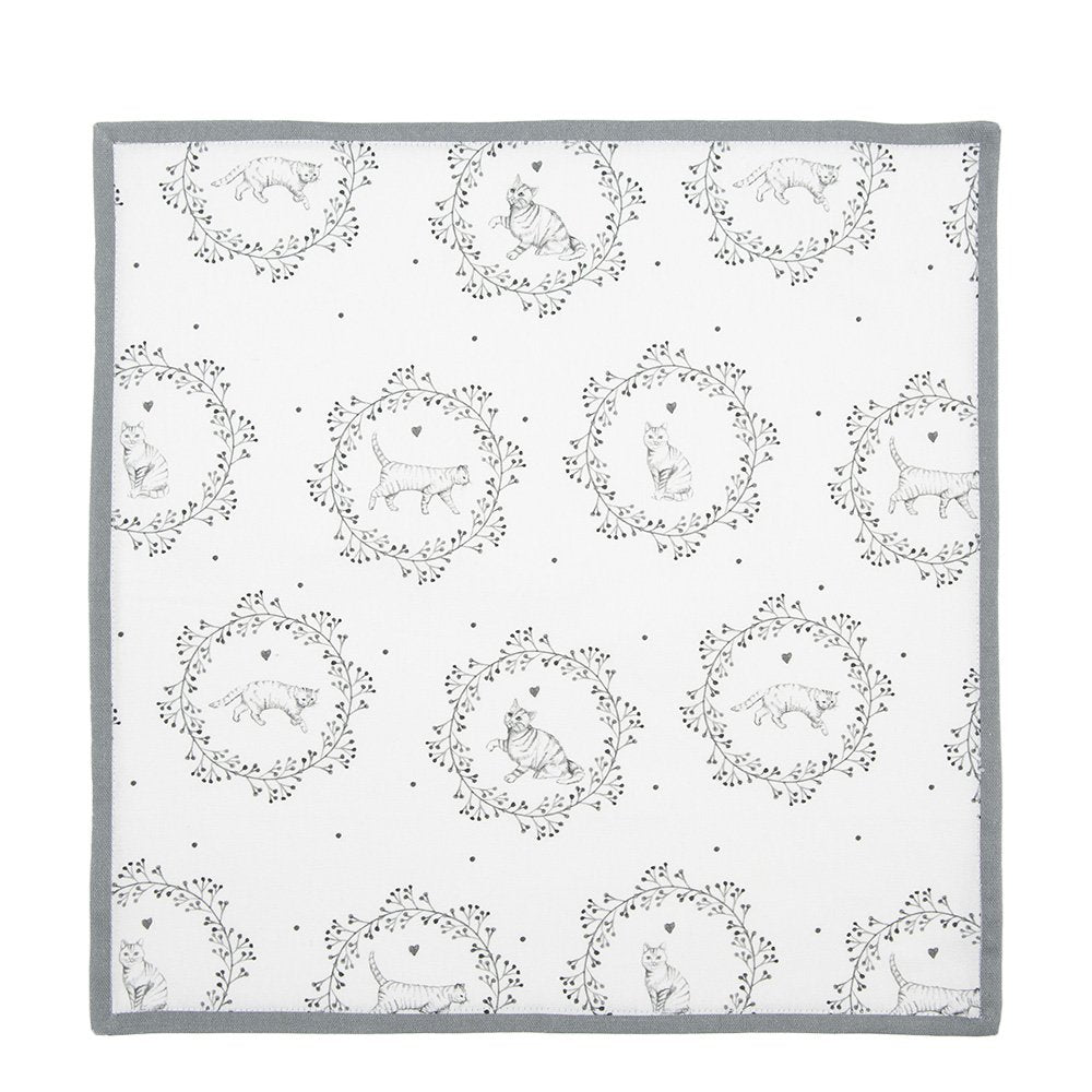 Servetten Katoen Set van 6 40x40 cm Wit Grijs Katoen Kat