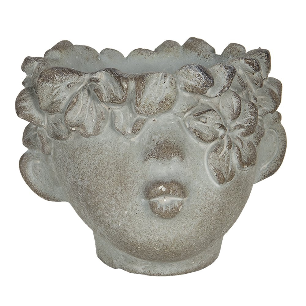 Bloempot Hoofd 12x10x9 cm Grijs Bruin Steen