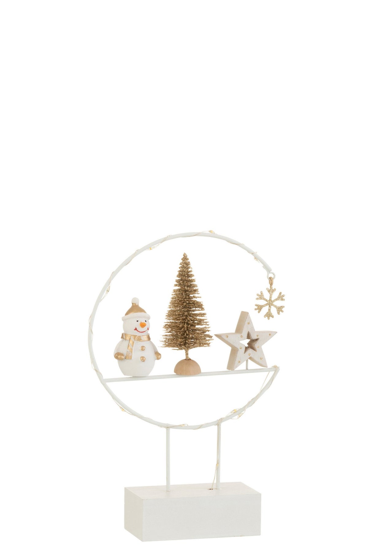 J-Line Semicirkel Op Voet+Led Sneeuwman Hout Wit/Goud