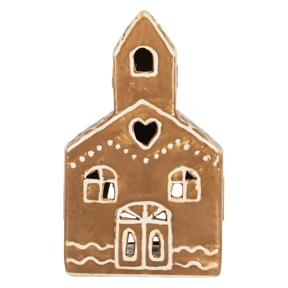 Waxinelichthouder Huis 10x10x16 cm Bruin Keramiek