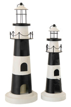 J-Line decoratie Vuurtoren met licht - metaal - zwart/wit