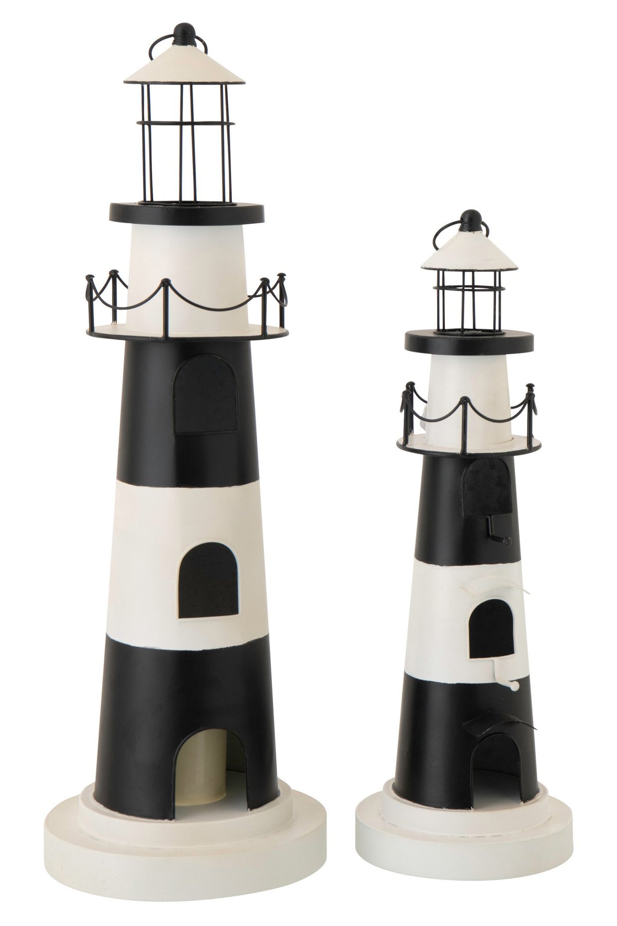 J-Line decoratie Vuurtoren met licht - metaal - zwart/wit
