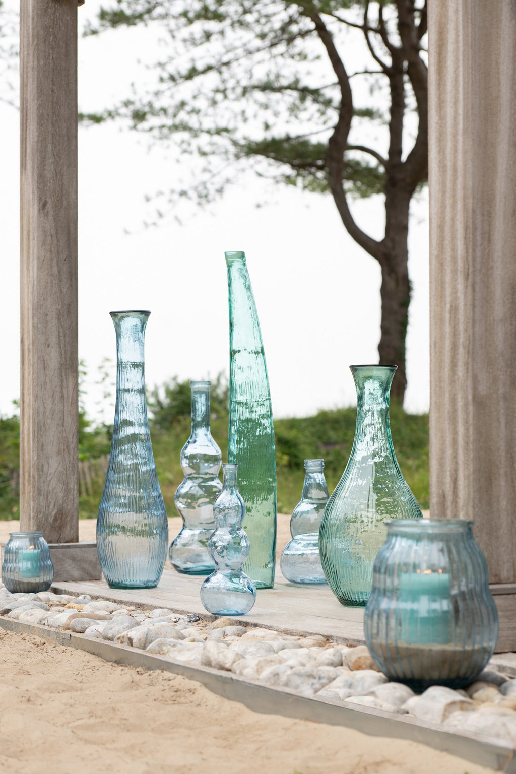 J-Line vloervaas - glas - azuurblauw