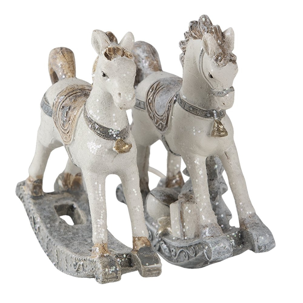 Beeld Set van 2 Paard 8 cm Wit Kunststof Kerstdecoratie