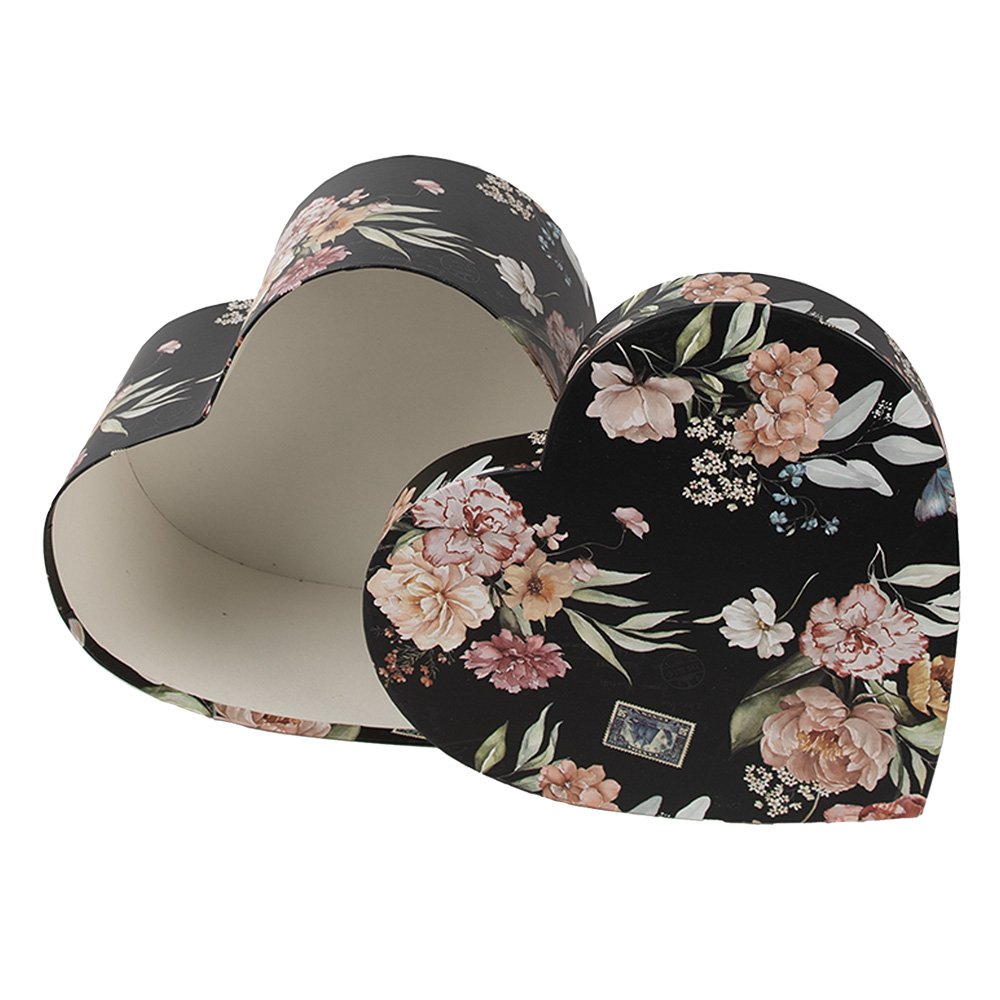 Opbergdoos Set van 3 28x26x14/24x23x12/21x20x10 cm Zwart Karton Bloemen