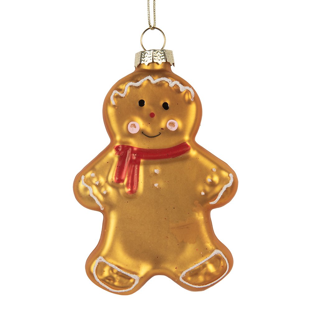 Kersthanger Gingerbread man 6x2x10 cm Bruin Glas