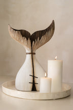 J-Line decoratie Walvis Staart - hout - naturel/wit - L