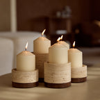 Travertine kaarshouder S Ø9,5x4cm incl. hout plateau