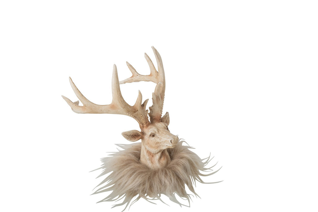 J-Line decoratie Rendier Hoofd - polyresin - lichtbeige - small