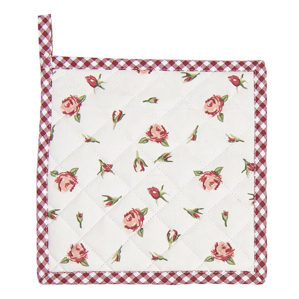Pannenlap 20x20 cm Rood Wit Katoen Rozen Afgiet Pannenlap