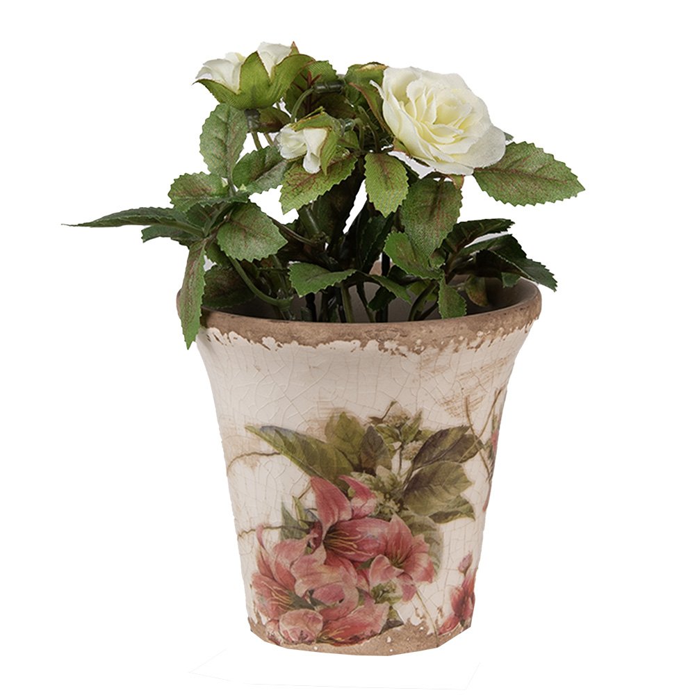 Bloempot Ø 9x8 cm Beige Roze Keramiek Bloemen Bloempot Binnen
