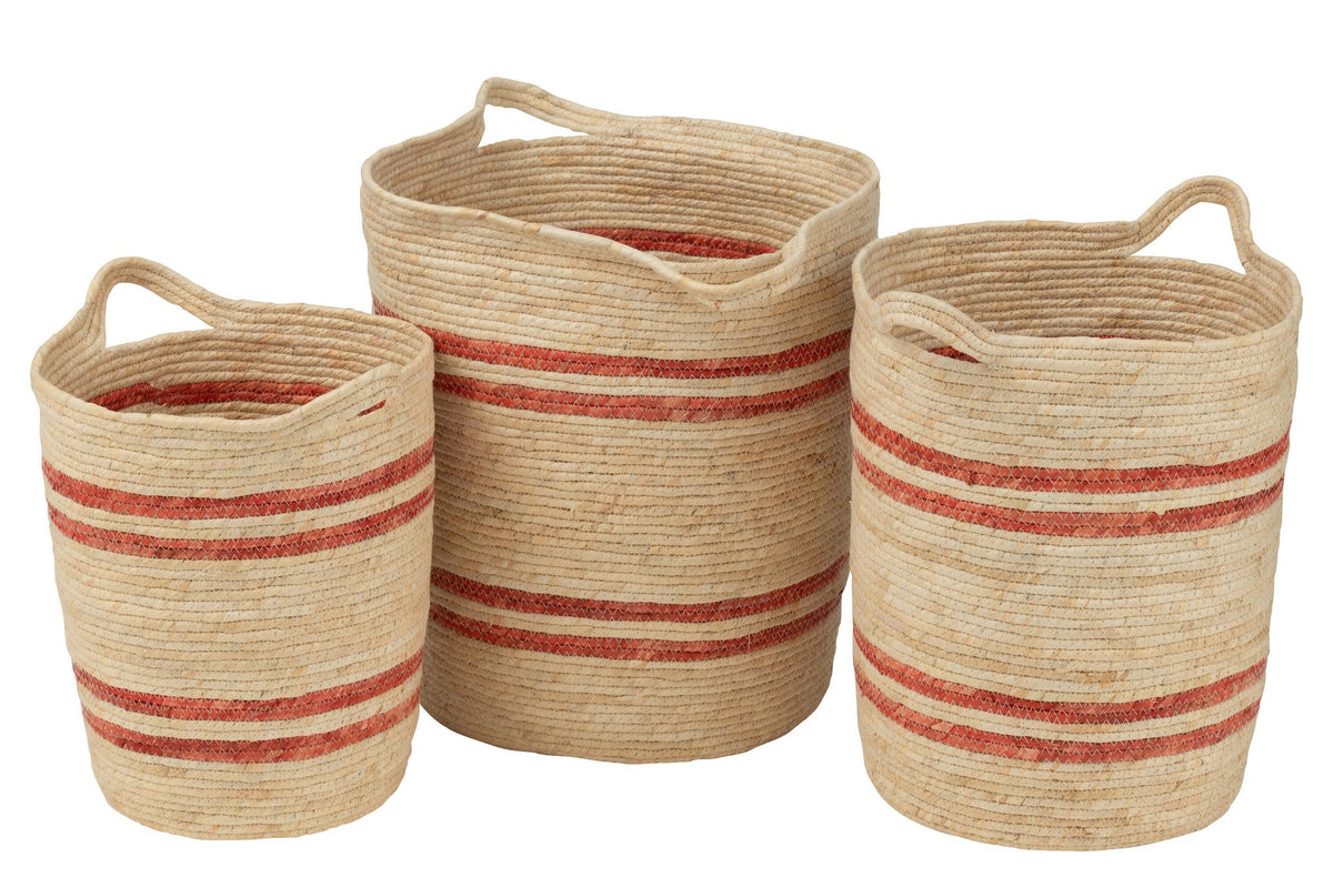 J-Line Set Van 3 Mand Strepen+Handvat Maïs Naturel/Rood