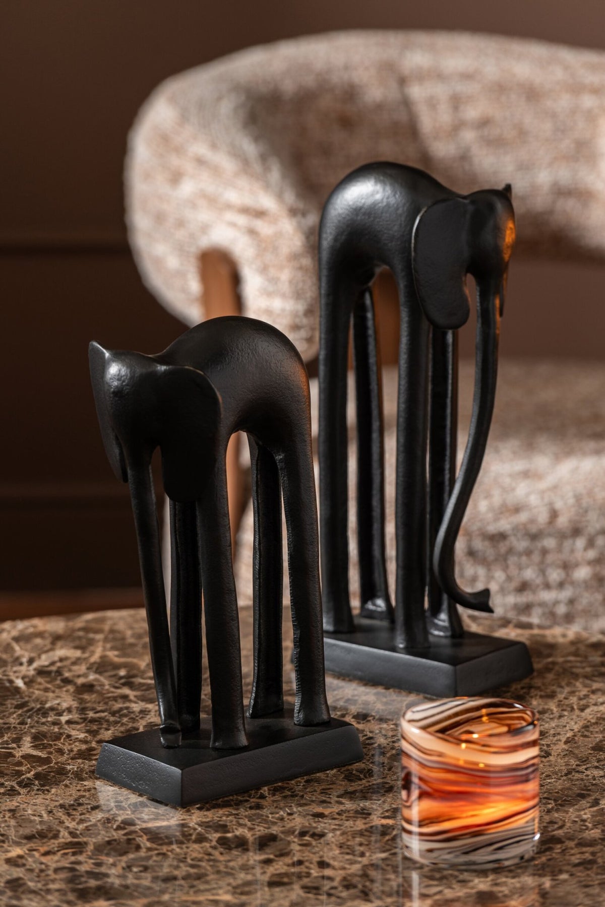 J-Line Olifanten - aluminium - zwart - set van 2