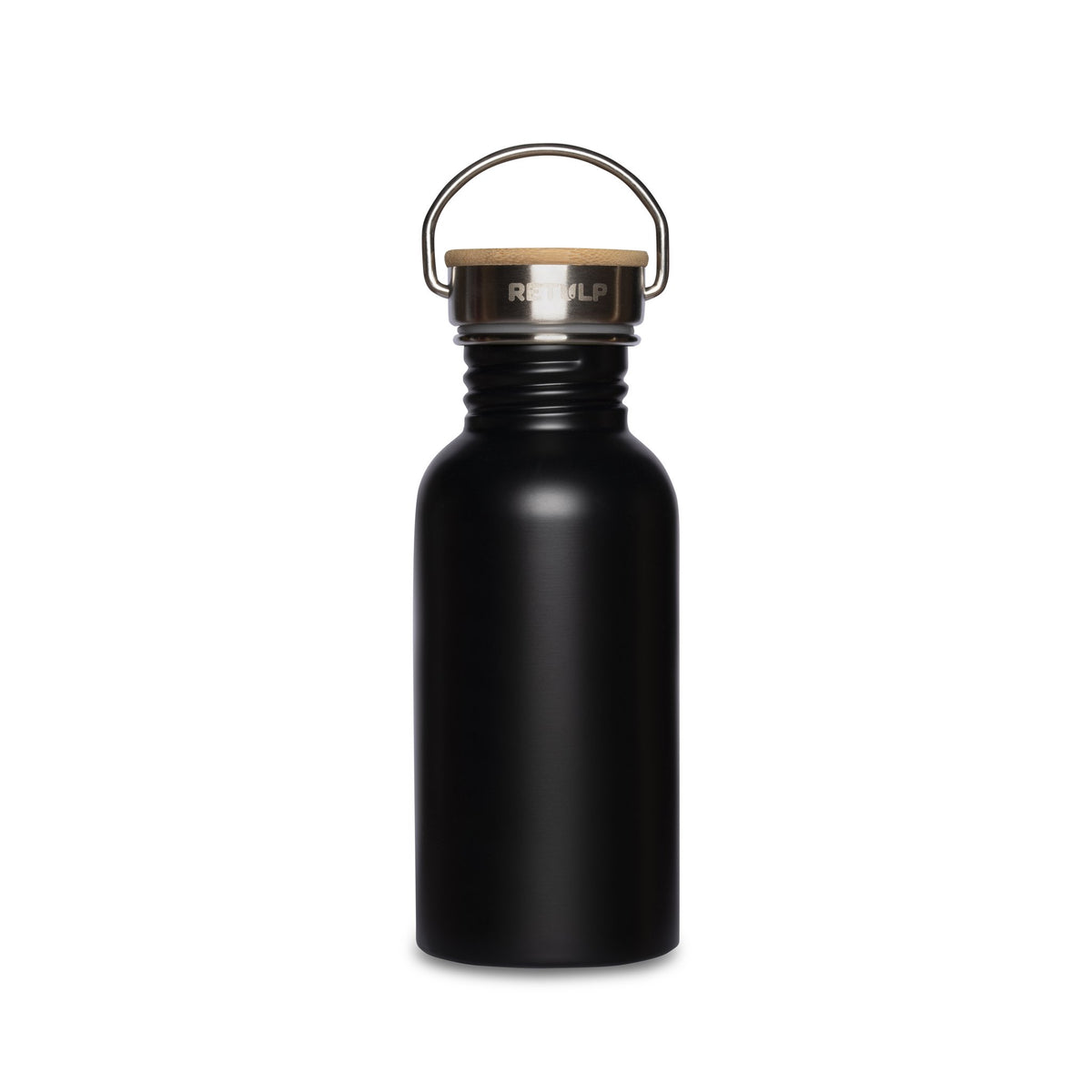RVS drinkfles bamboe dop 500 ml steel Black