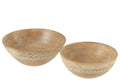 J-Line Set Van 2 Kommen Kralen Mango Hout Naturel/Wit