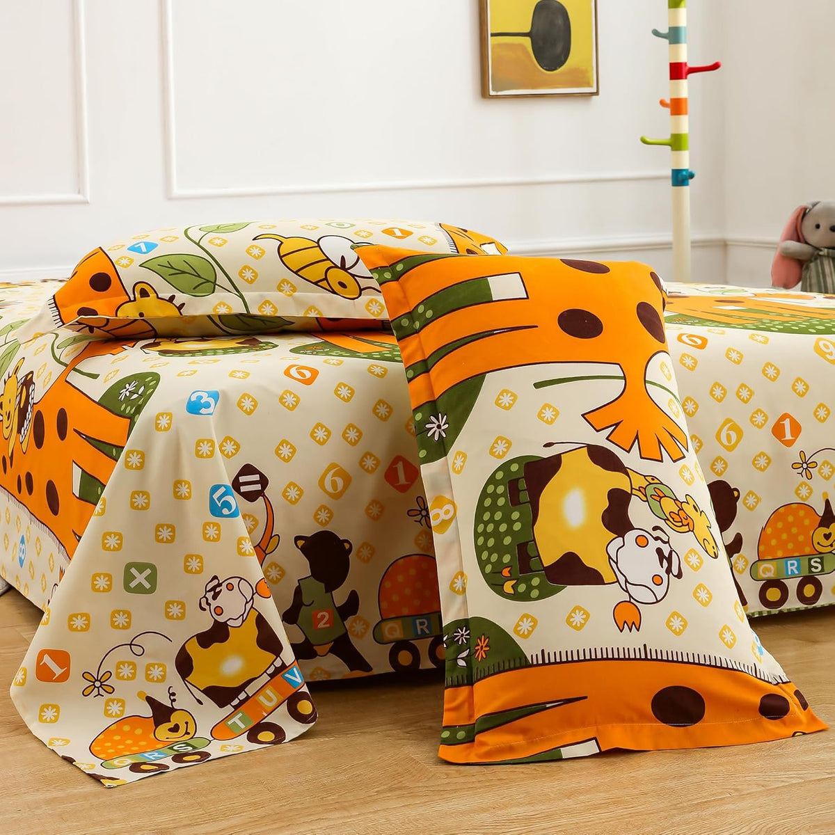 Tweepersoonslakenset voor kinderen - 180 TC microvezel - Babydierenprint, 2 kussenslopen