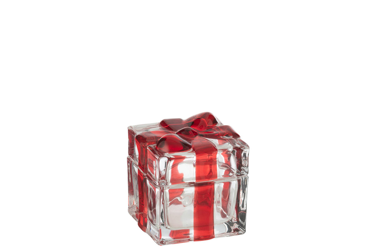 J-Line voorraadpot Geschenkendoos - glas - rood - small