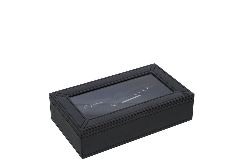 J-Line wijn accessoires - kunstleder/hout - zwart - doos van 6
