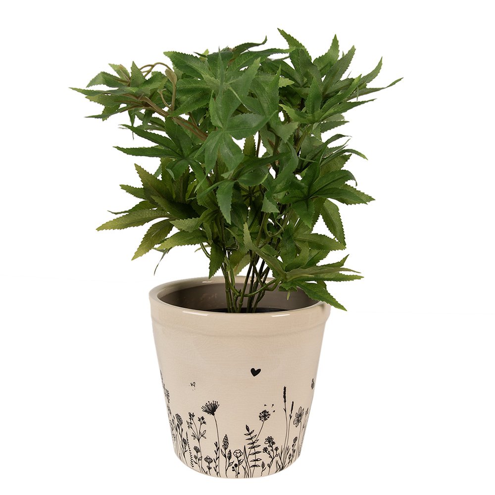 Bloempot Ø 15x14 cm Beige Zwart Keramiek Bloemen Bloempot Binnen