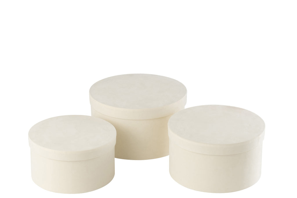 J-Line doos Rond Plat - fluweel/papier - wit - 3 stuks