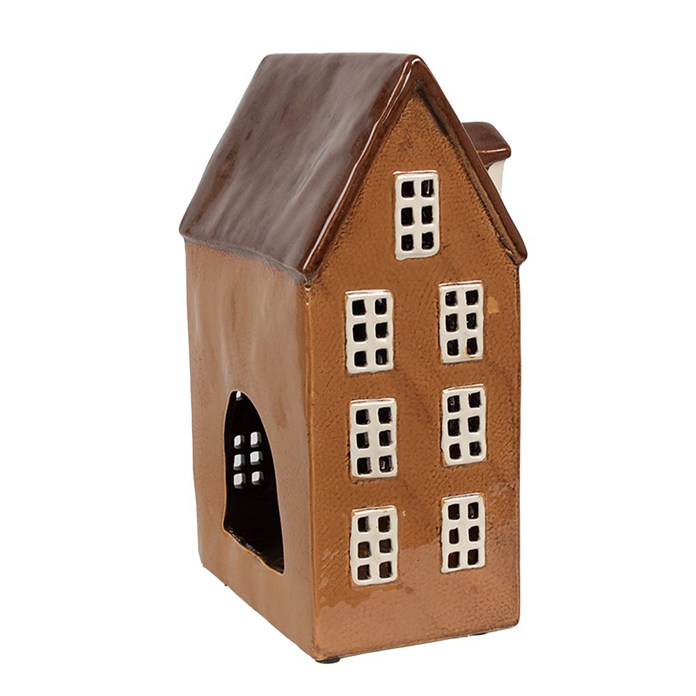 Waxinelichthouder Huis 17x11x24 cm Bruin Keramiek Theelichthouder