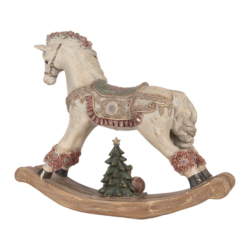 Kerstdecoratie Beeld Hobbelpaard 55x14x46 cm Beige Kunststof