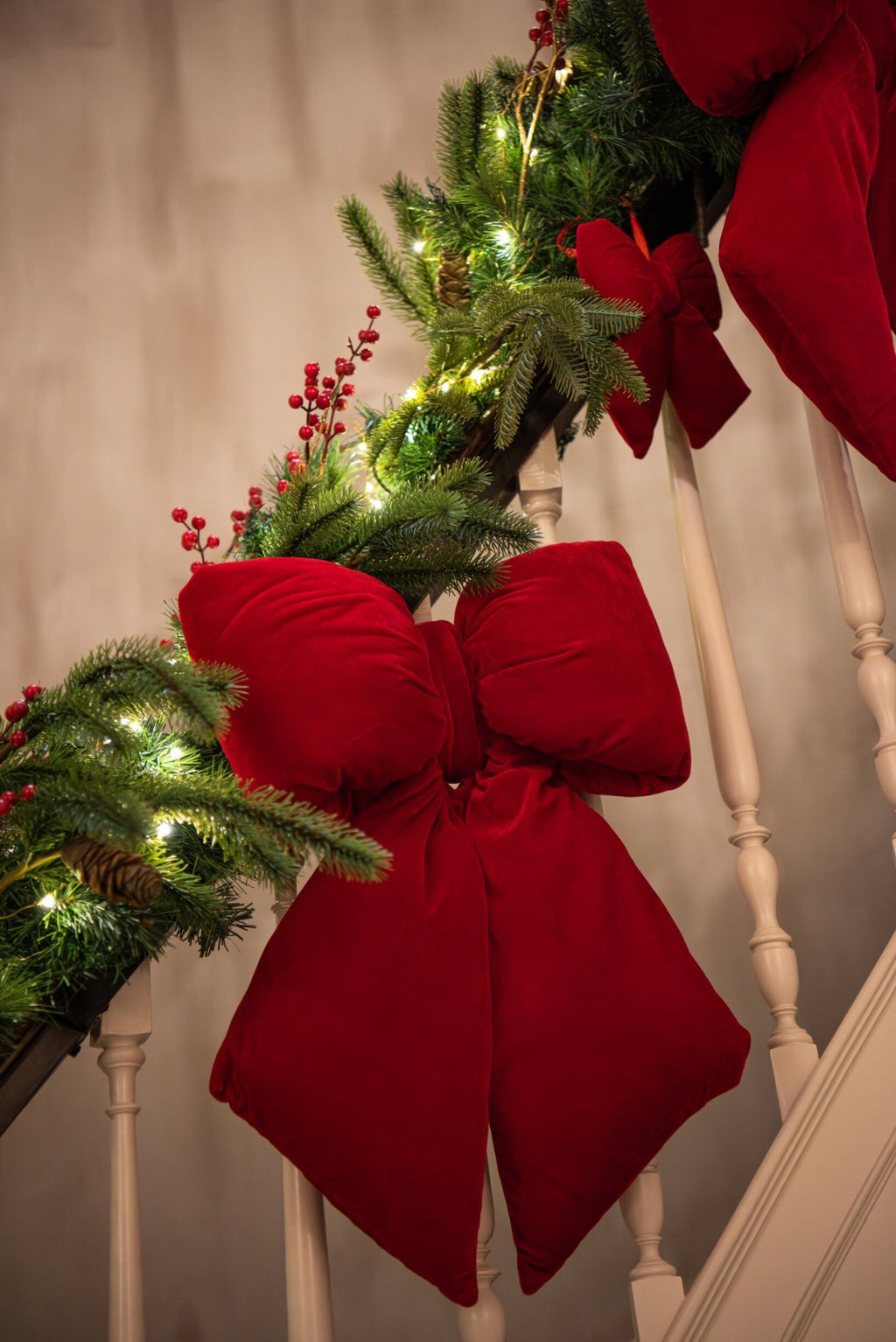 J-Line Hangende fluwelen strik - stof - kerstrood - large