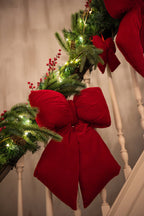 J-Line Hangende fluwelen strik - stof - kerstrood - large