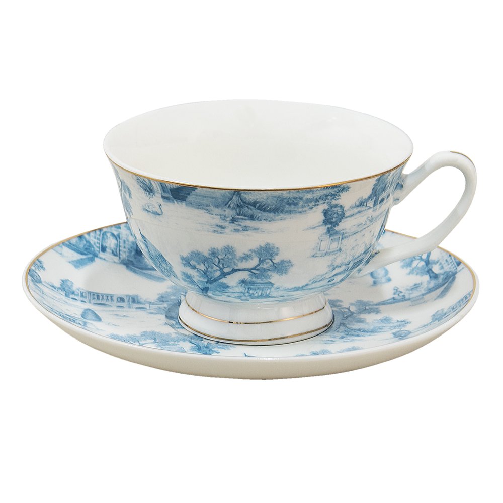 Kop en Schotel 250 ml Blauw Wit Porselein Servies