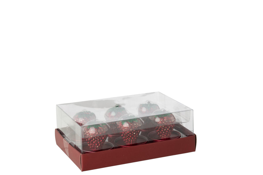 J-Line Aardbeikaarsen - paraffine - kerstrood - doos van 6