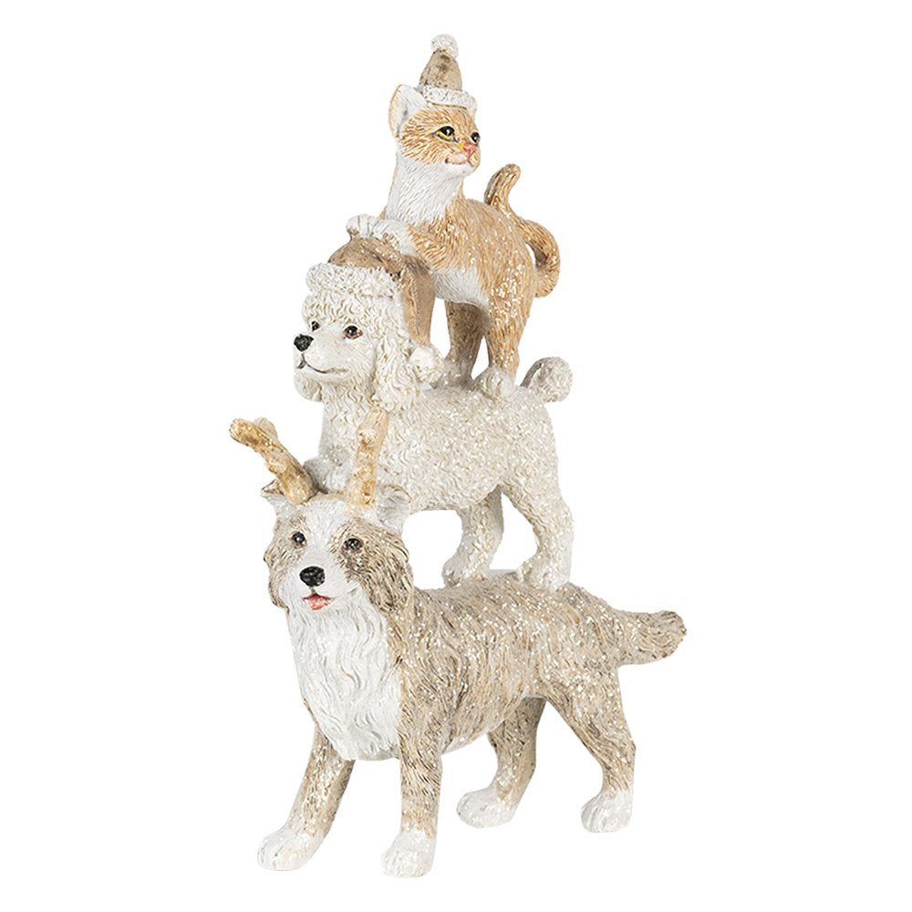 Beeld Dieren 12x4x17 cm Grijs Beige Kunststof Dieren Kerstdecoratie