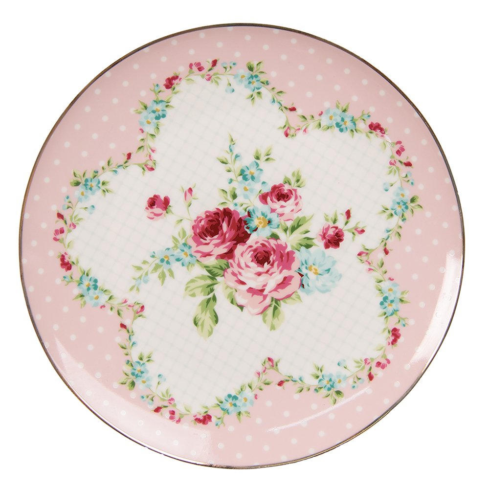 Ontbijtbord Ø 20 cm Roze wit Porselein Bloemen Bord