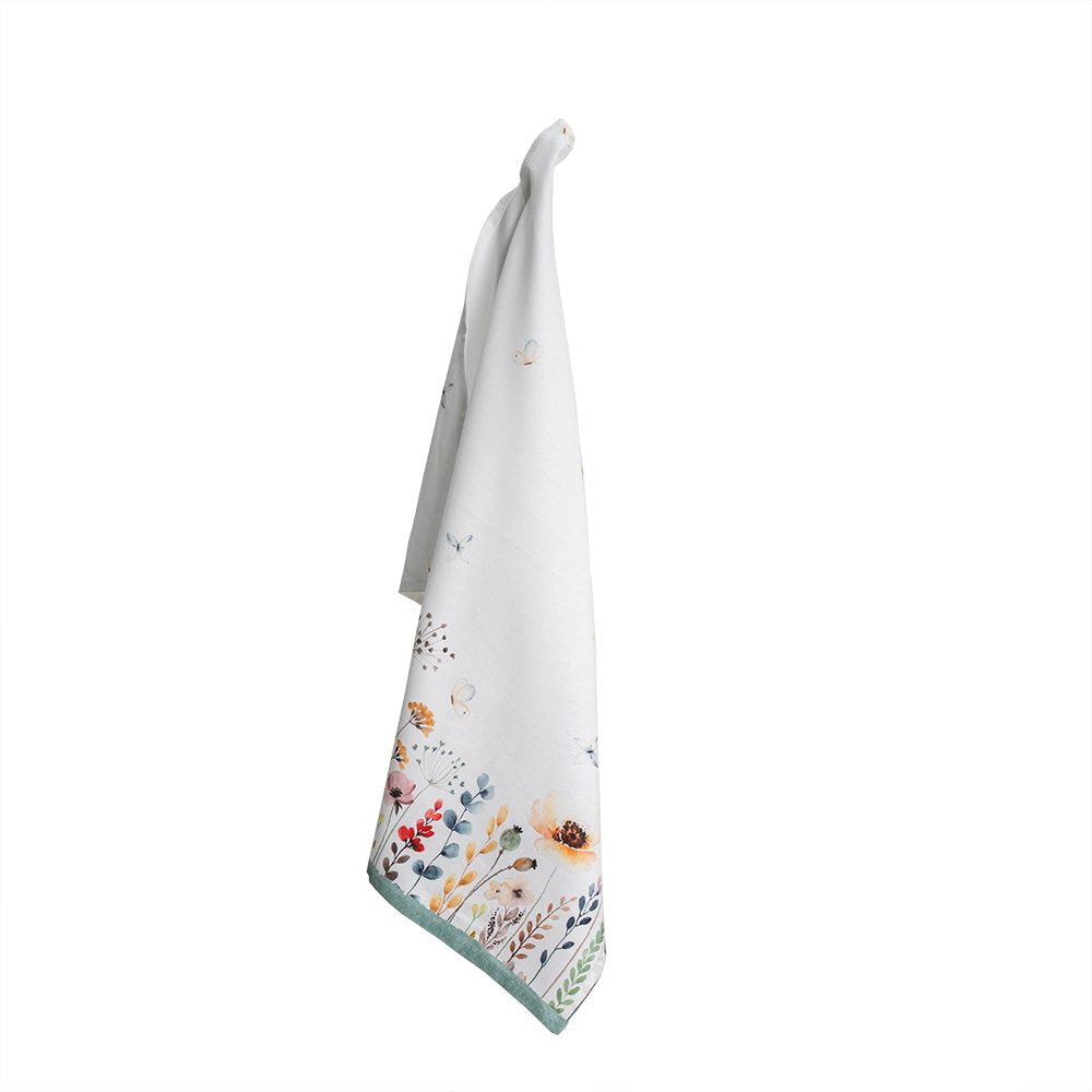 Theedoek 50x70 cm Wit Groen Katoen Bloemen Vaatdoek