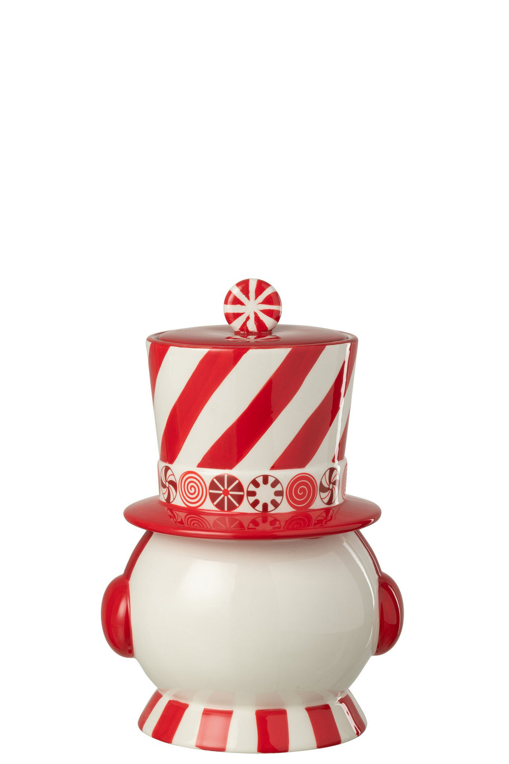 J-Line decoratie Kruik Sneeuwpop + Hoed Dolomiet - keramiek - rood/wit