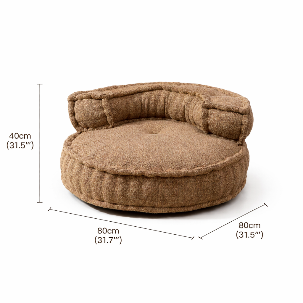 Beige gestoffeerde vloerbank – moderne lounge