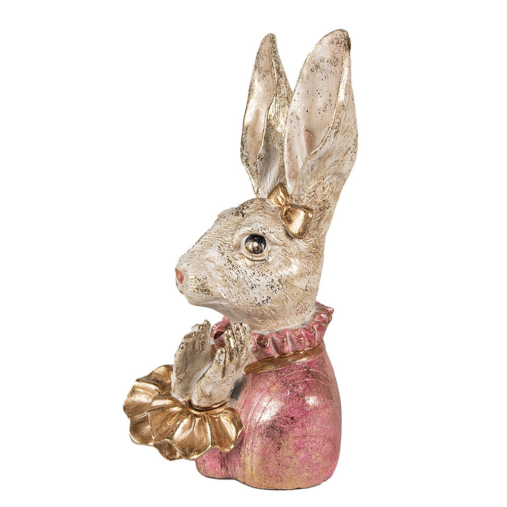 Beeld Konijn 11x12x24 cm Beige Roze Polyresin