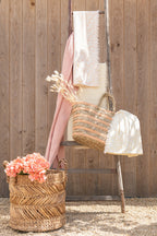 J-Line mand Gevlochten - raffia - naturel - set van 3