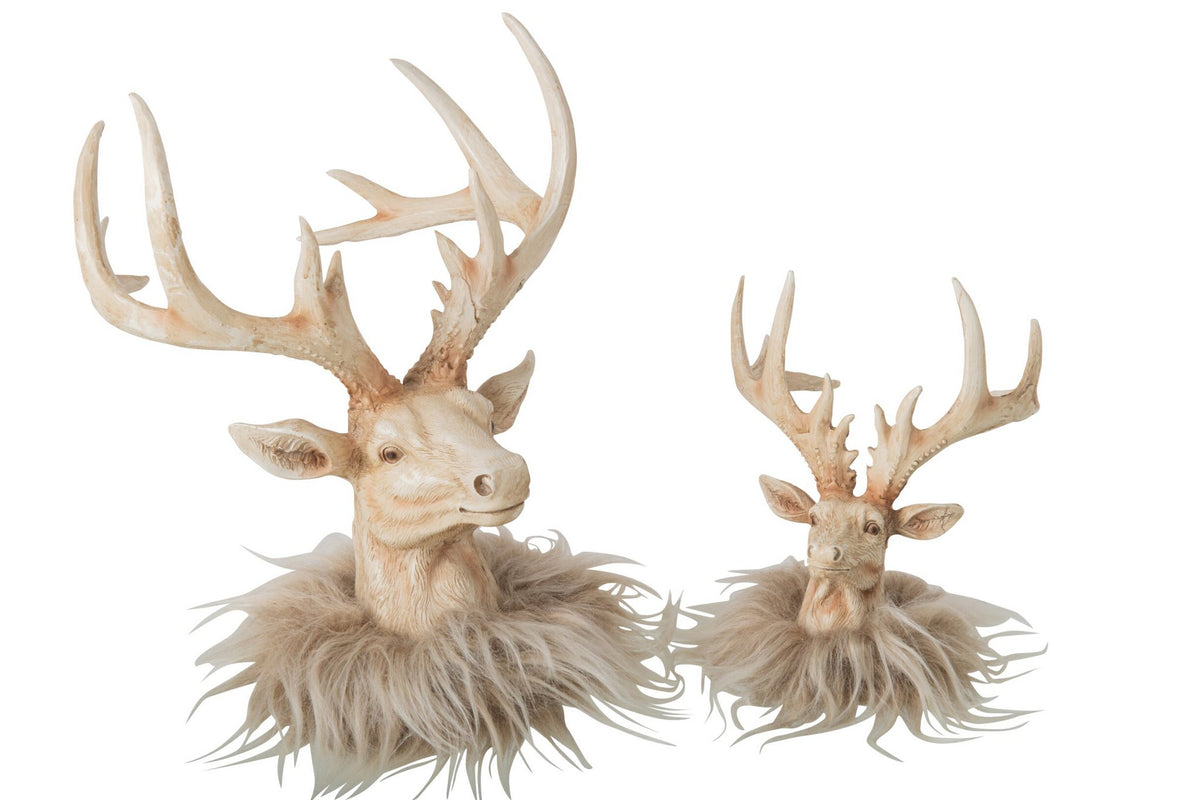 J-Line decoratie Rendier - polyresin - lichtbeige - small
