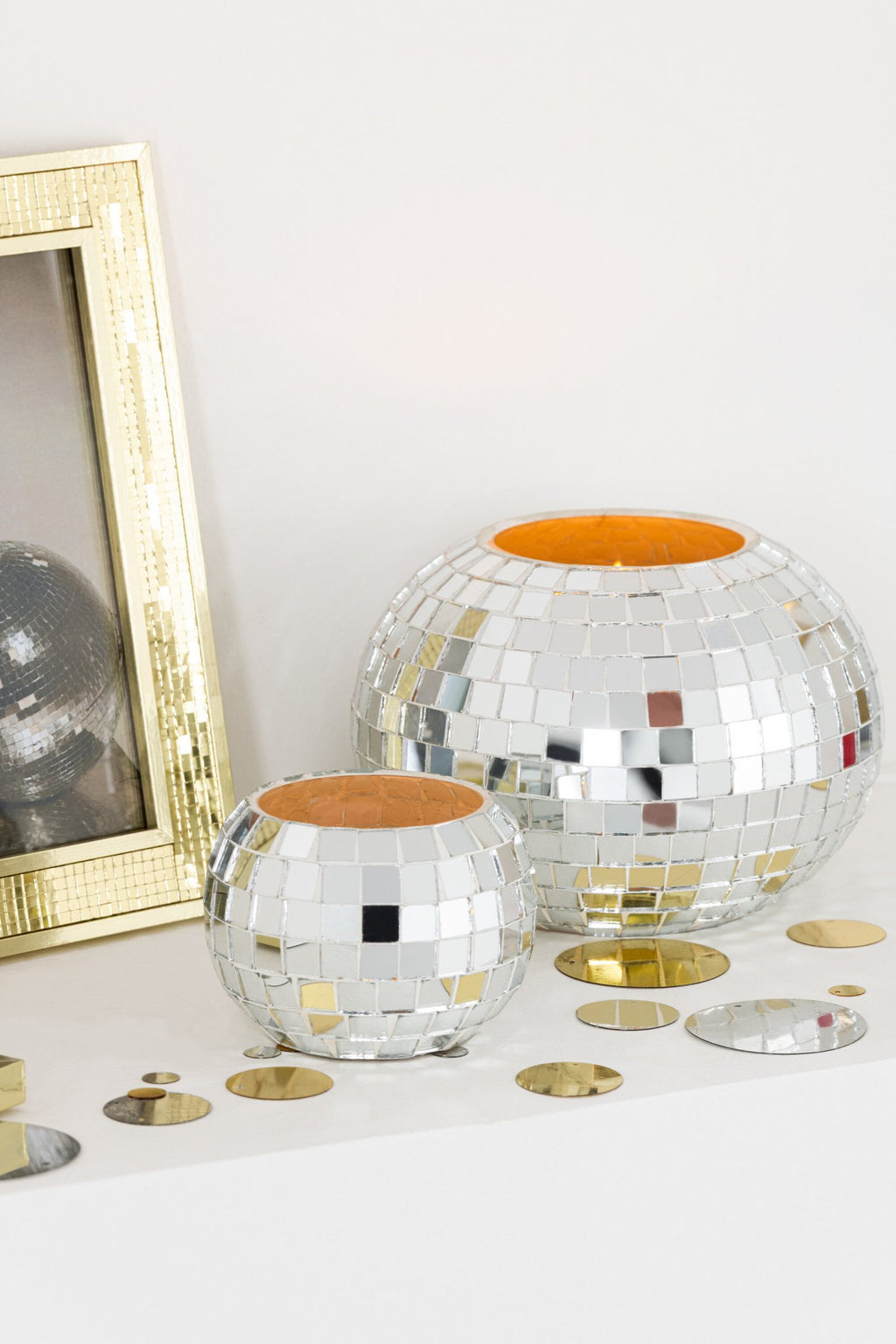 J-Line theelichthouder Mozaïek - glas - zilver