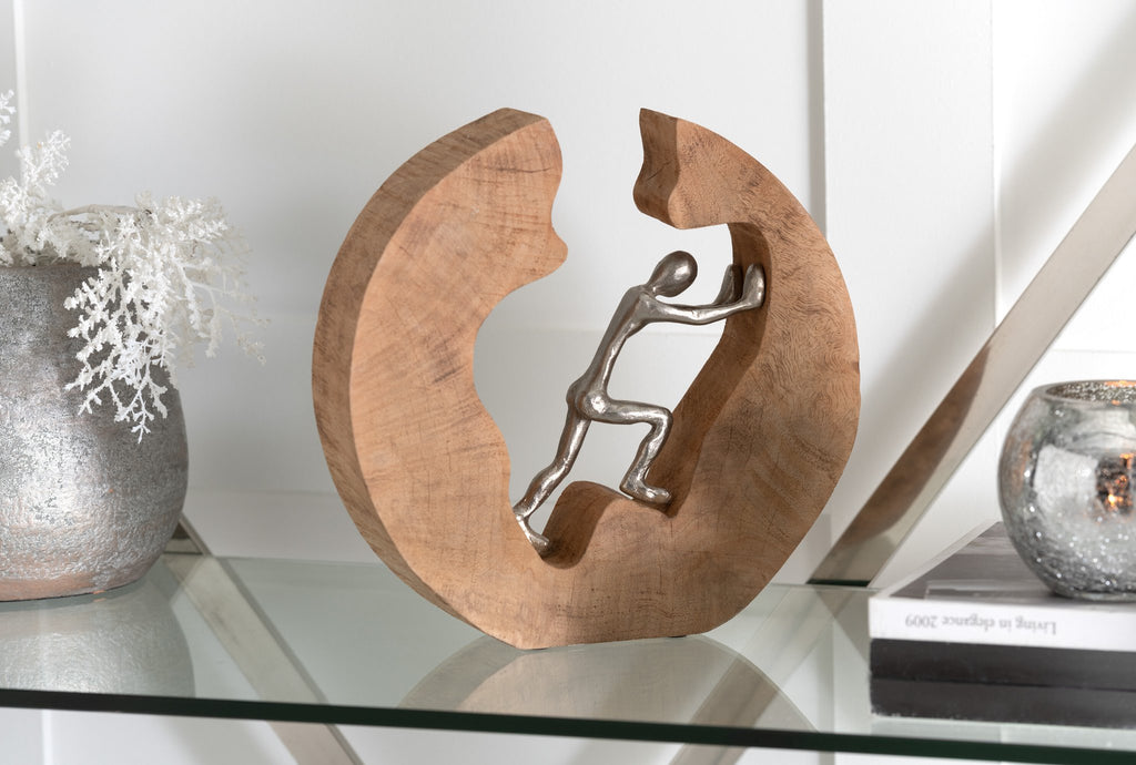 J-Line figuur Duwen - hout/aluminium - naturel/zilver