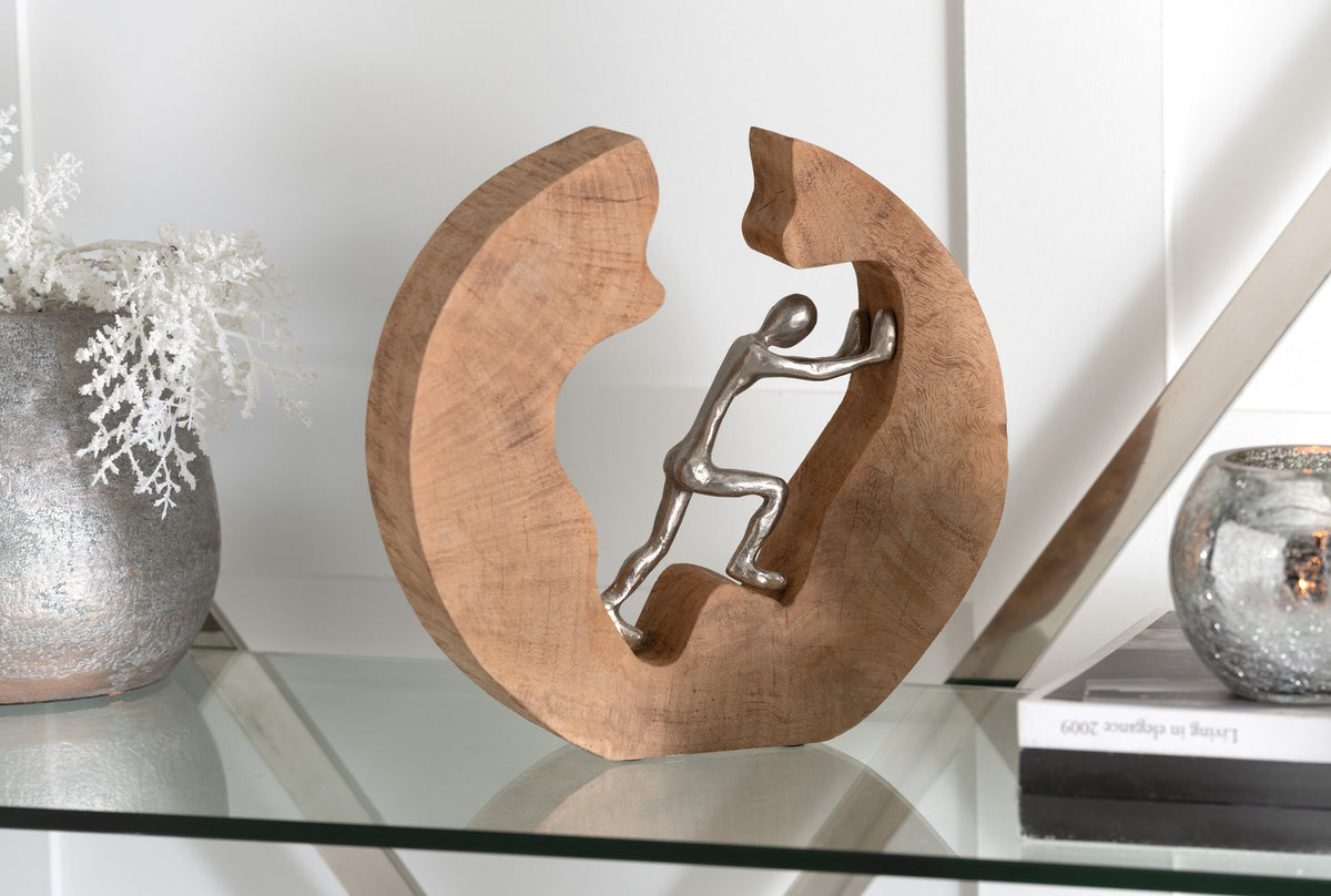J-Line figuur Duwen - hout/aluminium - naturel/zilver